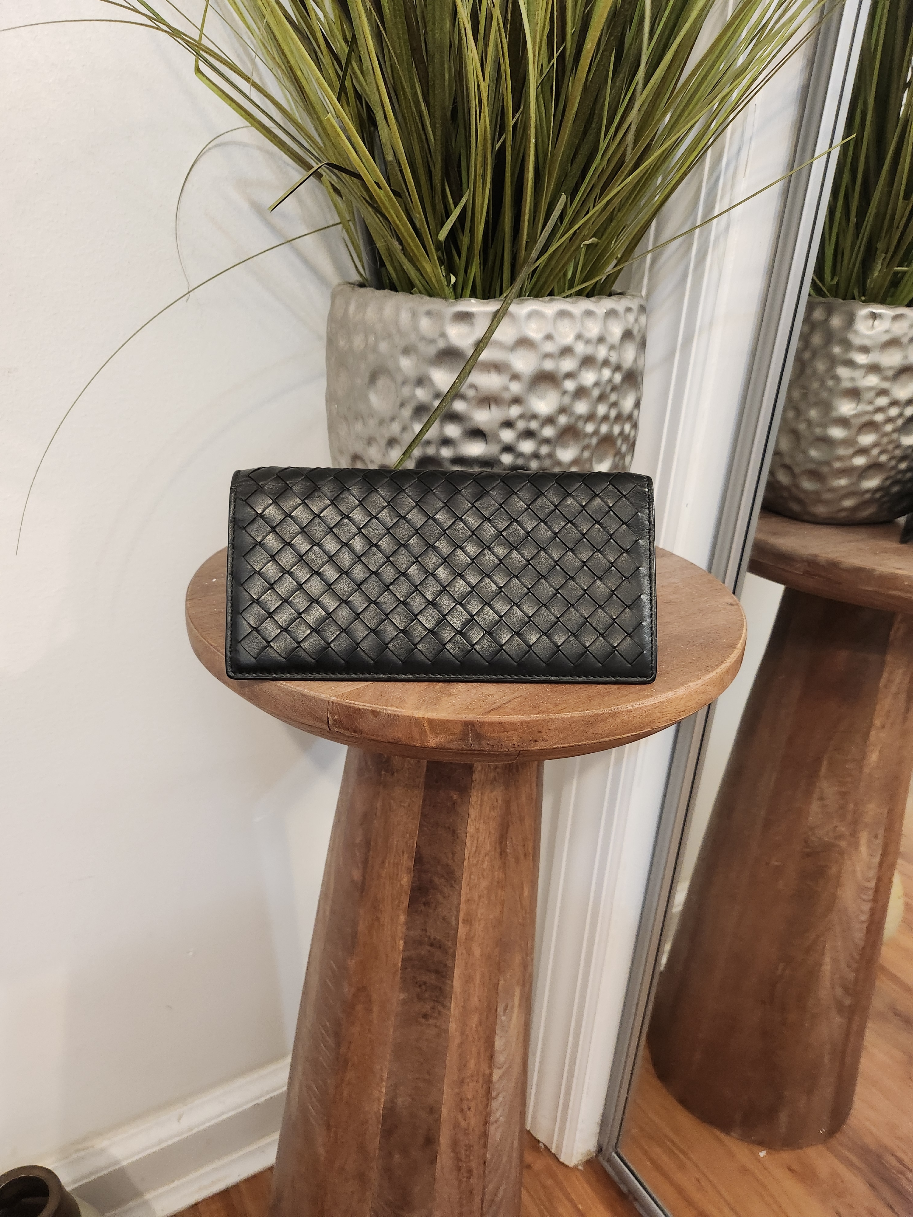 Bottega Veneta Black Leather Zip Continental Wallet